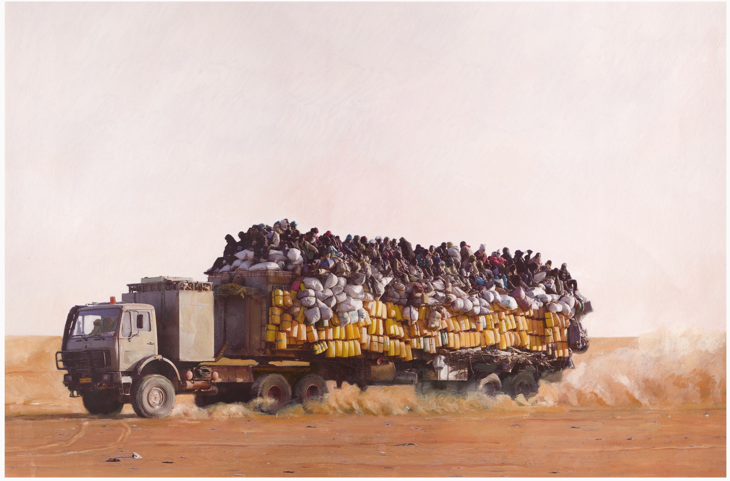 Les chercheurs d'or, Agadez, Niger Huile et photographie sur toile 62 x 95 cm © Titouan Lamazou, 2014