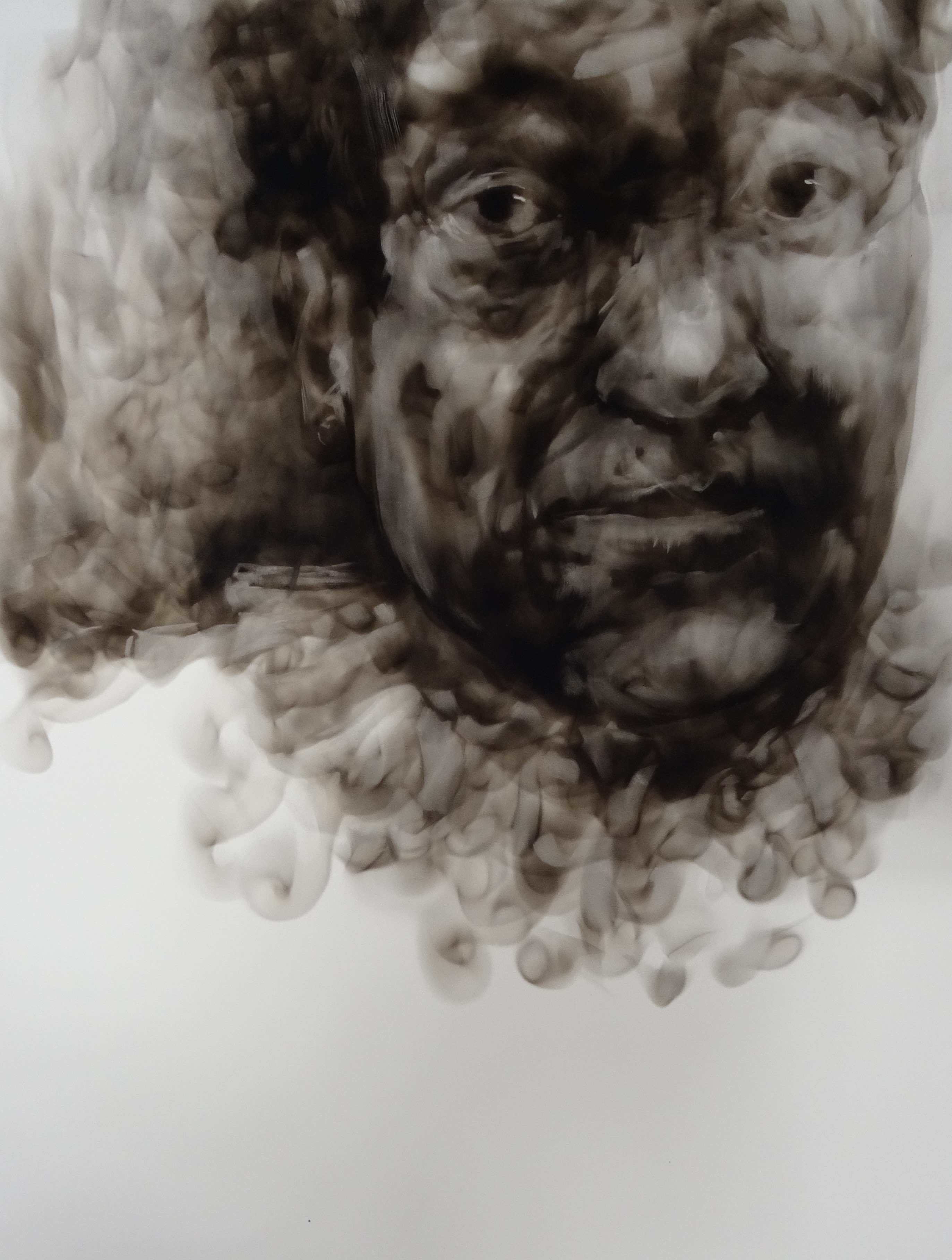 Diane Victor's smoke drawing made during her demonstration at the Nontron Art Center, June 2019. © Atelier le grand village
