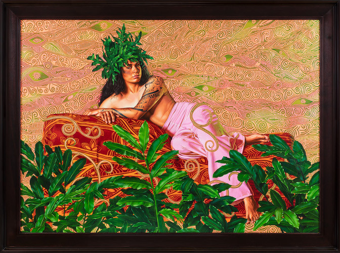 Kehinde Wiley - Portrait of Tuatini Manate III, 2019 HUILE SUR LIN , 180 X 241,5 CM, 70 7/8 X 95 1/8 IN, Courtesy of Galerie Templon