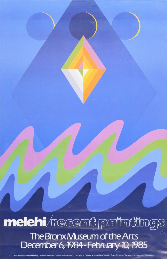 New Waves - Poster of the exhibition M. Melehi. Recent Paintings, The Bronx Museum of the Arts, 1984-1985. Archives Toni Maraini Courtesy of the MACAAL