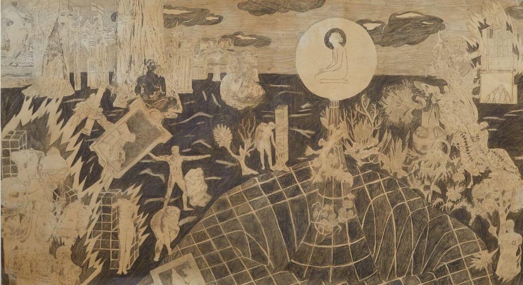 Leo Robinson, The Lake(2017), graphite, collage on paper. Courtesy Tiwani contemporary and Leo Robinson
