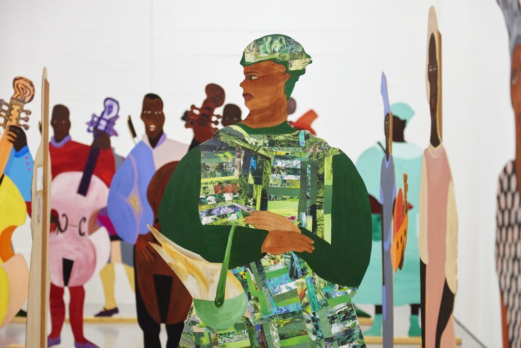 Lubaina Himid, Naming the Money, 2004 Exhibition view Navigation Charts, Spike Island, Bristol, 2017 Courtesy the artist, Hollybush Gardens, London and National Museums Liverpool: International Slavery Museum Photographer: Stuart Whipps