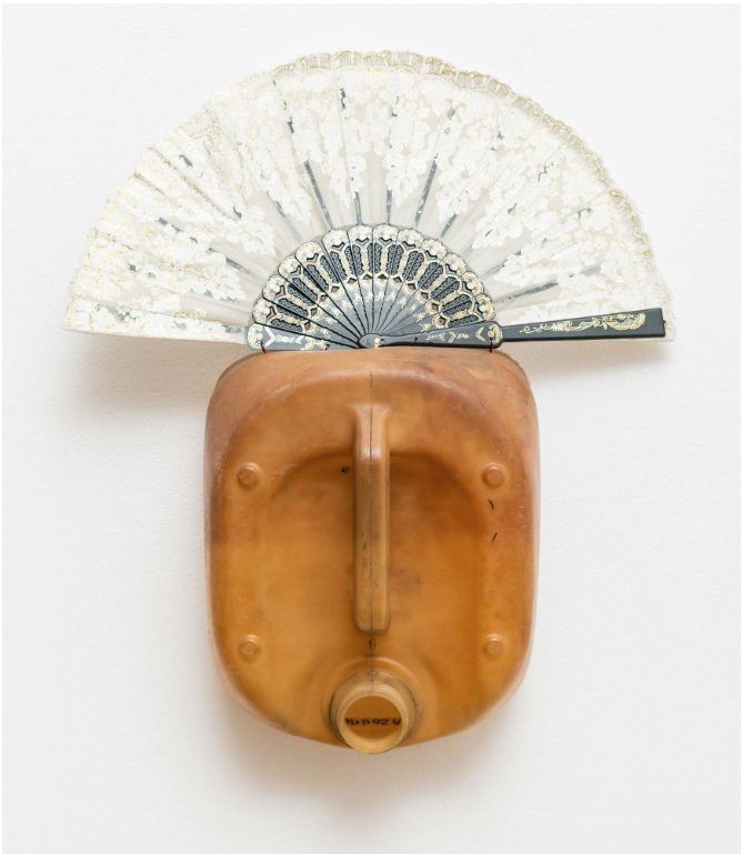 Romuald Hazoumè, Romanella, 2018. Plastic and found object, 50 x 45 x 15 cm. Life trough extraordinary mirros at October Gallery