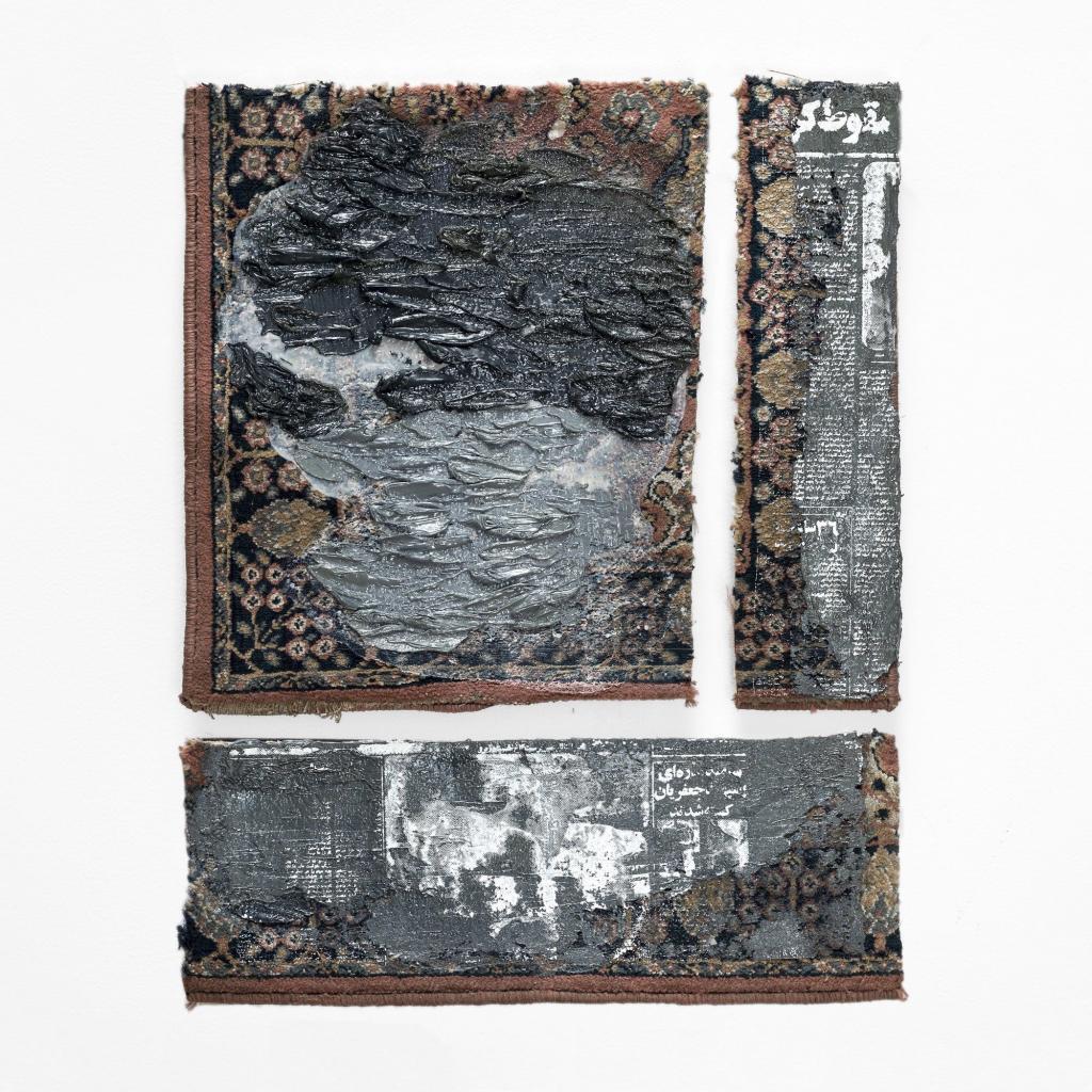 Sepideh Mehraban, Collapse, 2019. Techniques mixtes sur tapis
 Triptyque : 72 x 62 cm