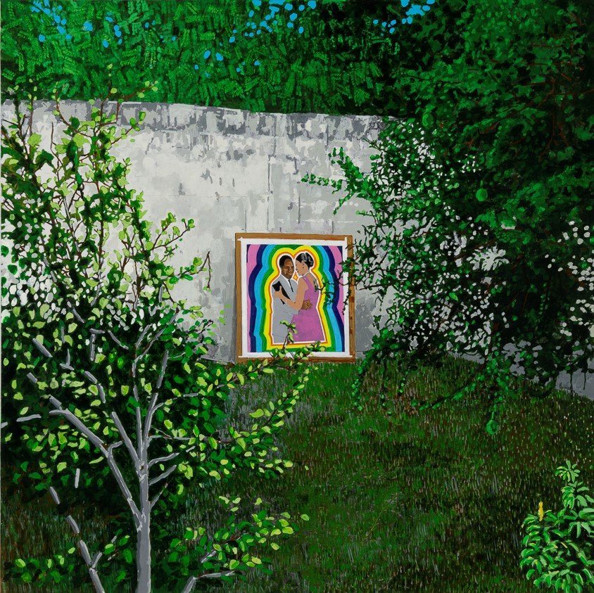 Vincent Michéa, Danseurs 1, 2019. Série Nous Deux Acrylique sur papier marouflé sur bois. 63 x 63 cm. © Vincent Michéa et Galerie Magnin-A