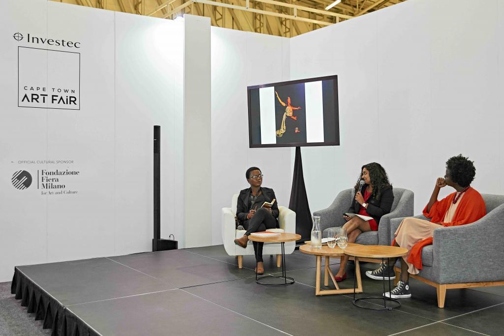 Investec Cape Town Art Fair 2018: Nontobeko Ntombela (Academic and Guest Curator for Investec Cape Town Art Fair 2018, SA), Reshma Chhiba (Artist, SA) and Fabiana Lopes (Independent Curator, US)