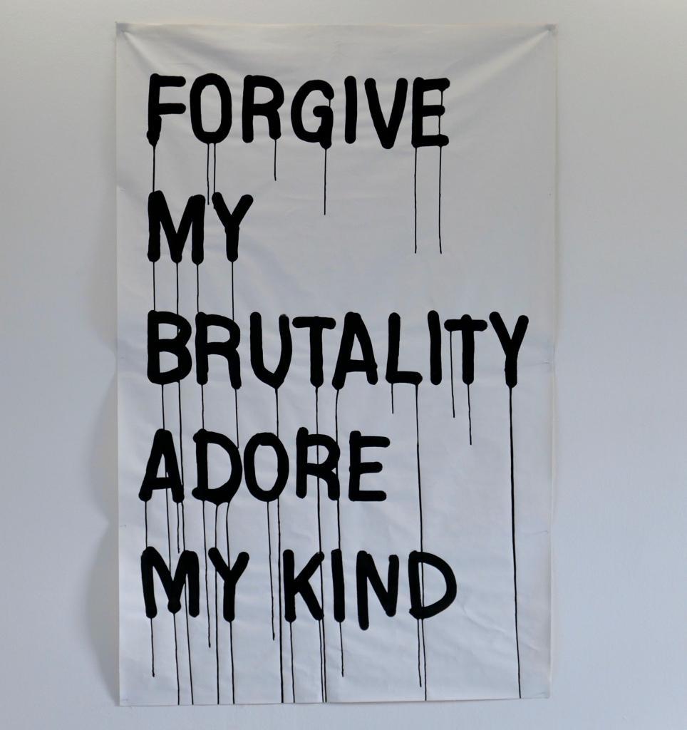 Arthur Francietta, FORGIVE MY BRUTALITY ADORE MY KIND, 2020, Acrylic ink on canvas 591/10×372/5in-150×95cm.