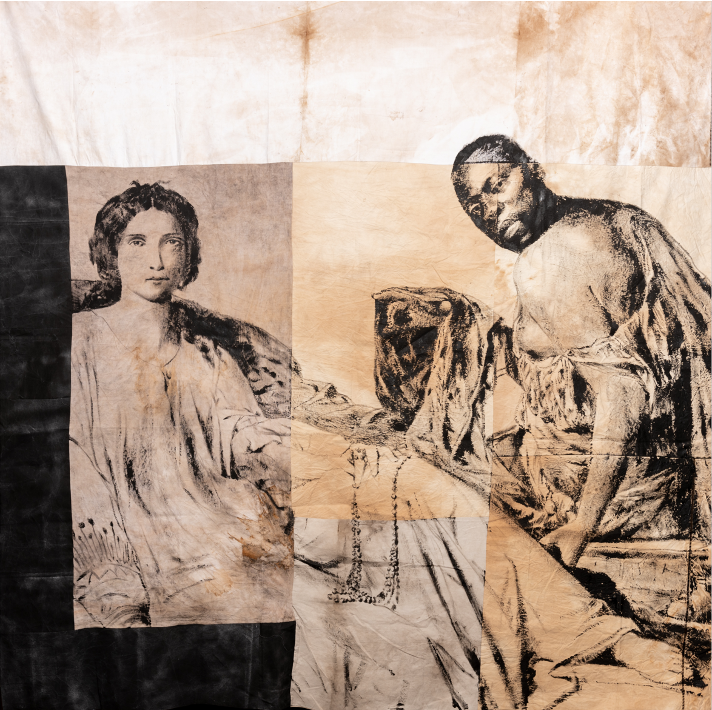Romeo Mivekannin Slave for sale, after J.-L. Gérôme, 2019 Acrylic, elixir bath on free canvas 258 x 253 cm. Courtesy galerie Cécile Fakhoury