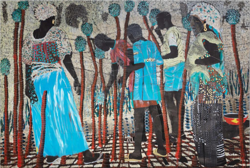 Omar BA, Afrique ou La Grande Traversée vers un État Nation, 2019, 205 x 305 cm © Courtesy Templon, Paris – Brussels 
Art Paris Art Fair 2020