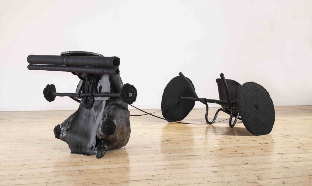 Cow Mash’s boleta le bofefo (2019-2020) is a large sculptural work featuring a woman toiling for knowledge. Image courtesy Smac gallery and copyright of the artist. 
Exhibition curated by Gcotyelwa Mashiqa