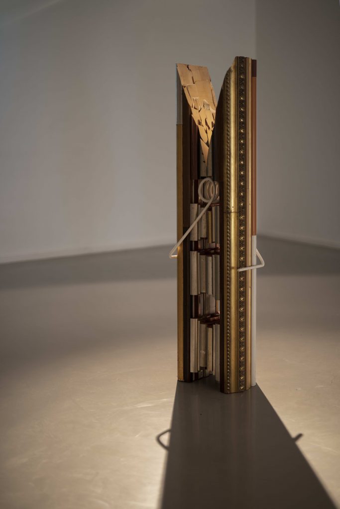 Usha Seejarim’s Art History at Home (2021) is a giant peg fashioned from disused frames. Image courtesy Smac gallery and copyright of the artist.
