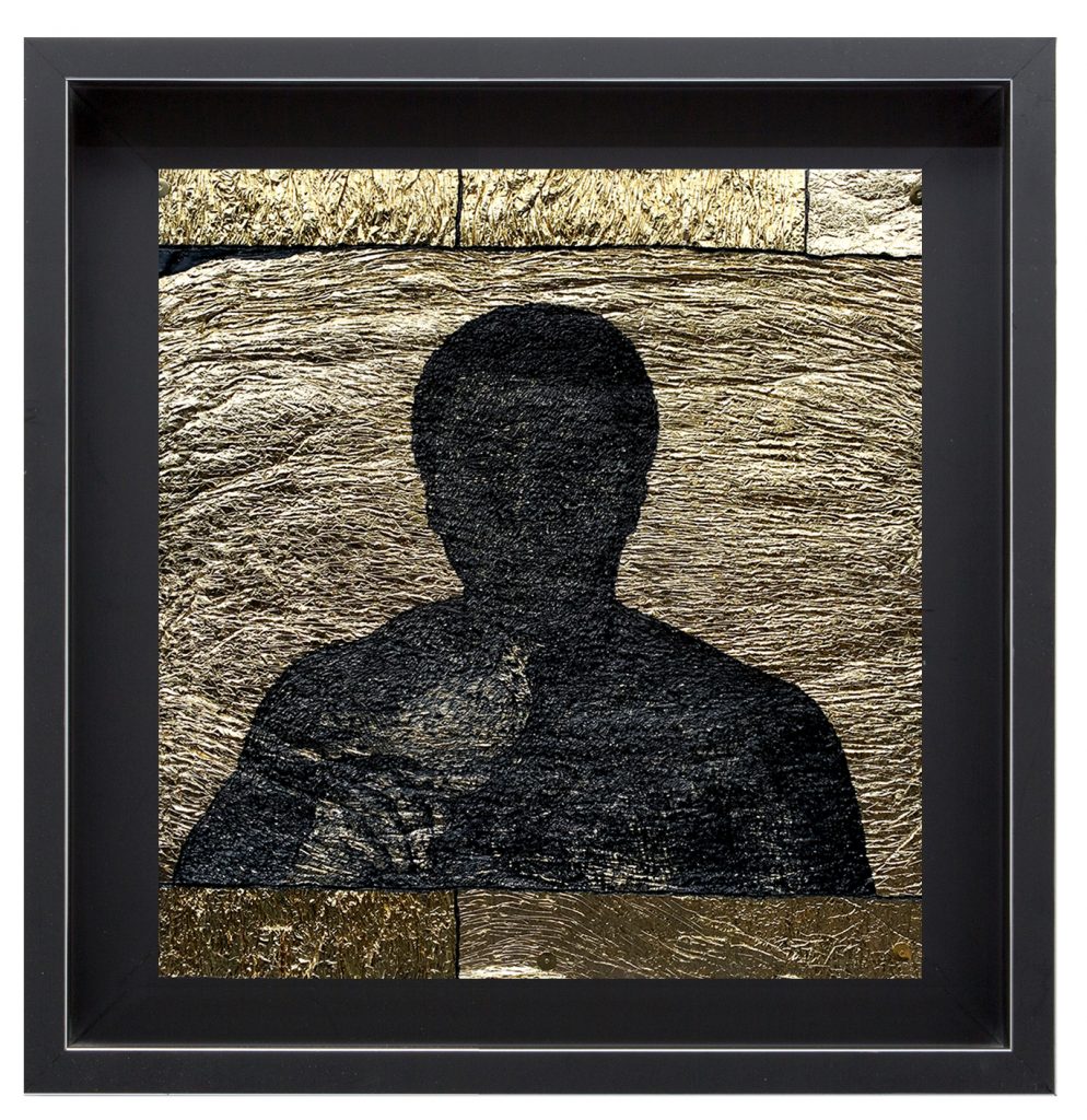 Clay Apenouvon, Portrait de Mohamed Ali 02, série Un noir à L'ombre Pyrogravure sur plastique, 40x40cm, 2021