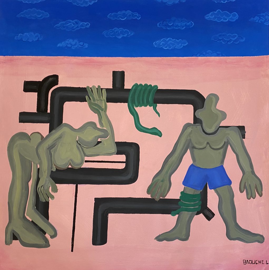 Lounis Baouche - Adam et Eve, Acrylic on canvas 92x90 cm, 2021.© Courtesy Lounis Baouche et rhizome gallery