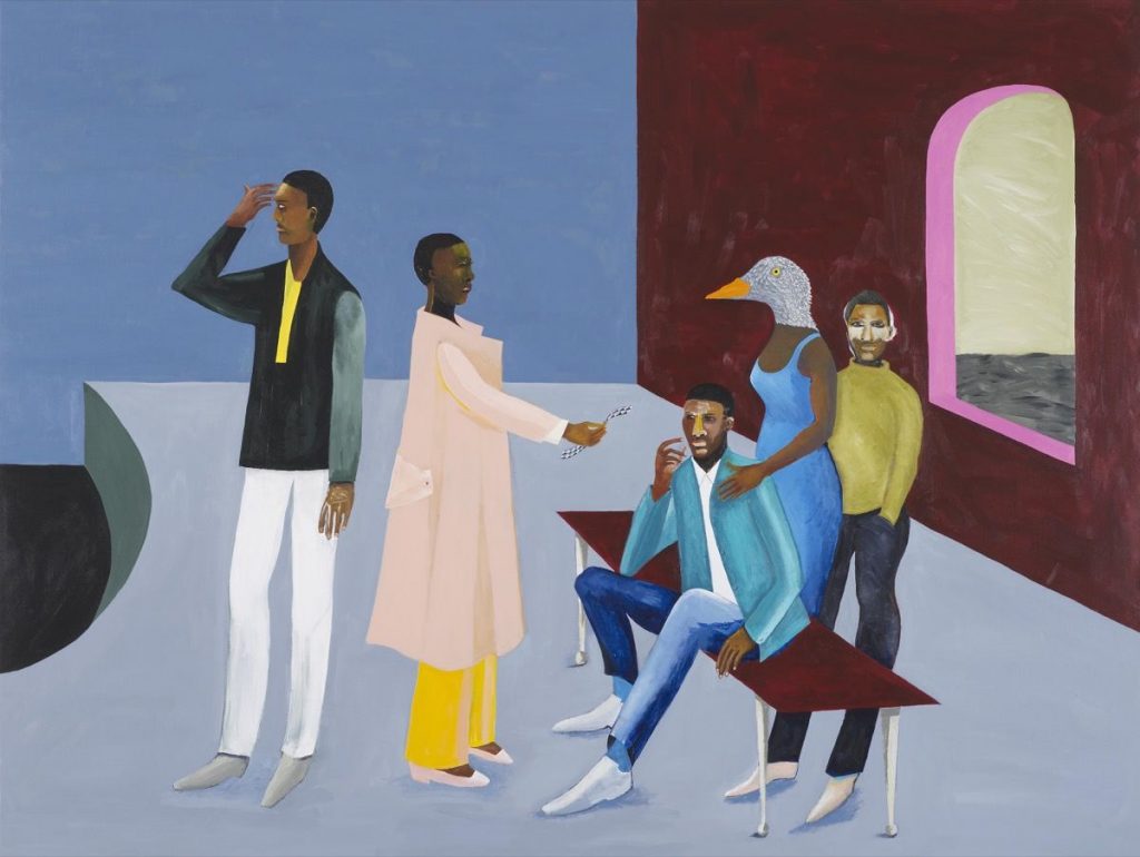 Lubaina Himid, Le Rodeur: The Exchange, 2016. Acrylic on canvas, 72 × 96 in (183 × 244 cm). Courtesy of the artist and Tate Modern, London