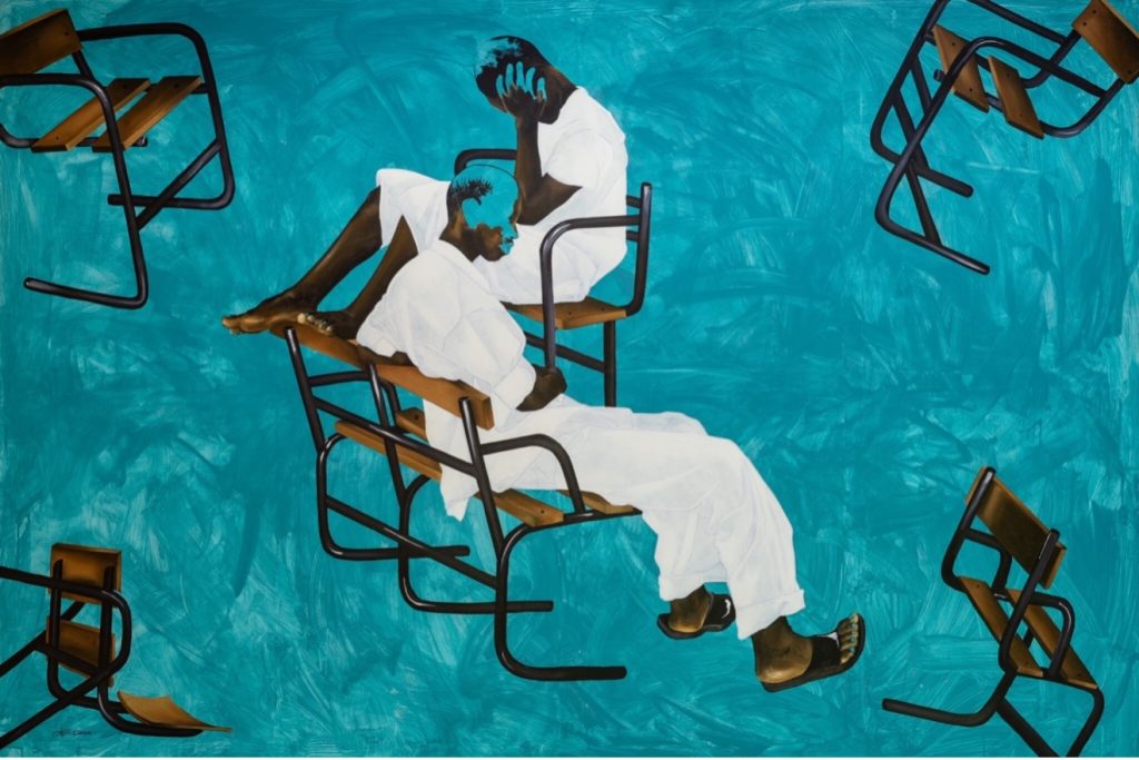 Joshua Oheneba - Takyi, Turmoil , 2022, Acrylique sur toile, 300 x 200 cm. Courtesy of Gallery 1957